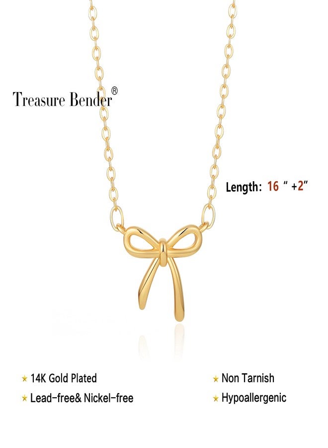 Treasure Bender Christmas Gifts Stocking Stuffers Bow Gold Necklace for Women Non Tarnish Dainty 14k Gold Plated Pendant Necklaces Trendy Cute Charm Bow Necklace Gold Jewelry for Women Birthday Gift - Image 4